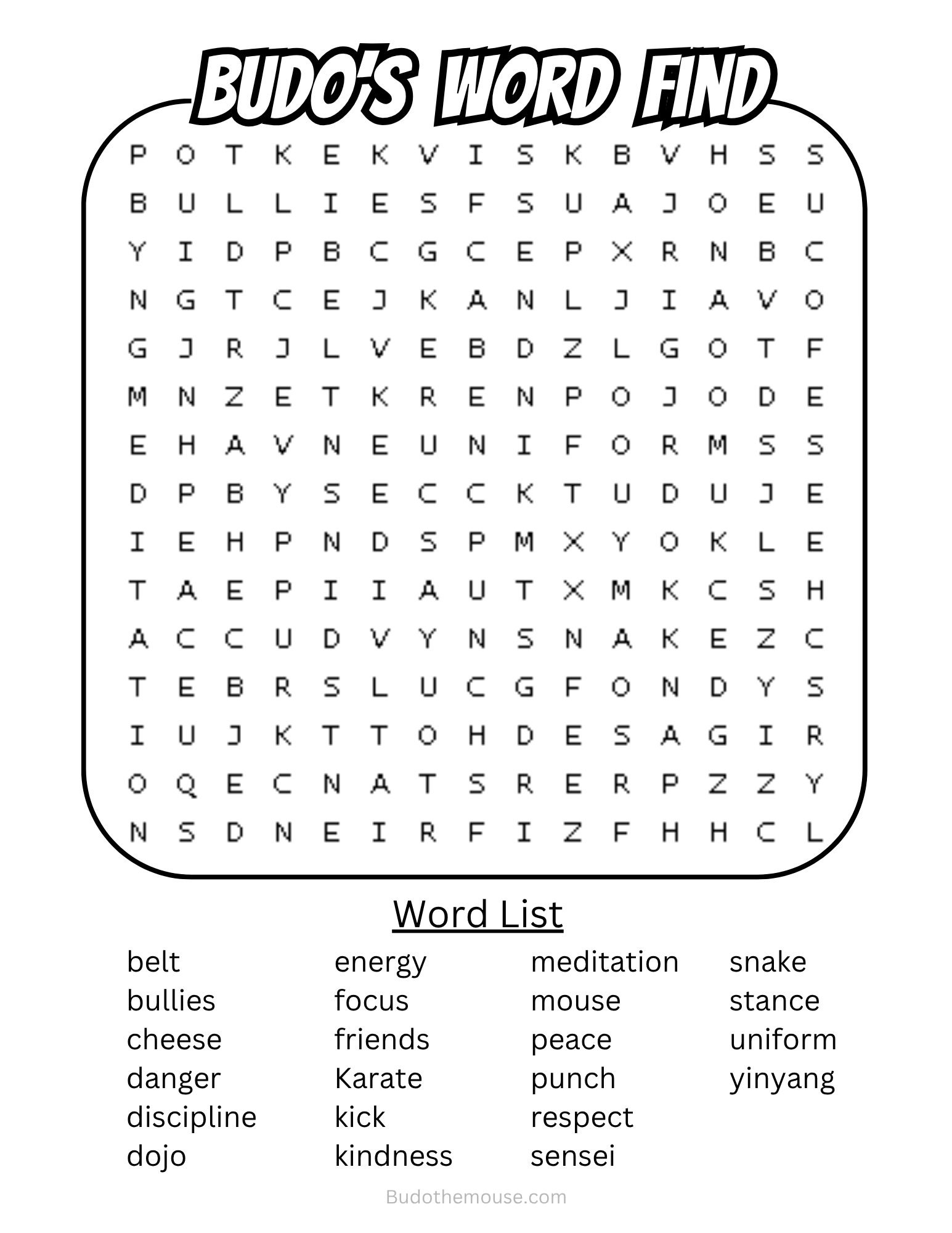 Budo's Word Find printable craft